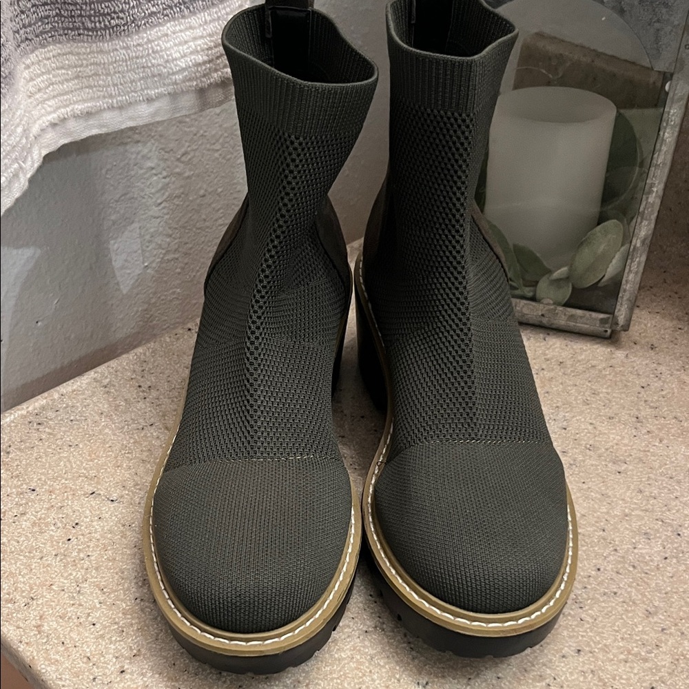 Nicole Miller Olive Knit Ankle Boots - Picture 2 of 7